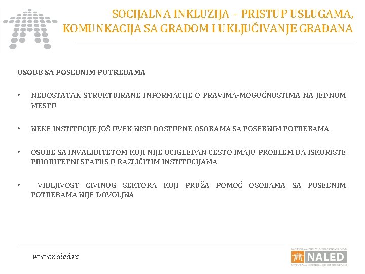 SOCIJALNA INKLUZIJA – PRISTUP USLUGAMA, KOMUNKACIJA SA GRADOM I UKLJUČIVANJE GRAĐANA OSOBE SA POSEBNIM