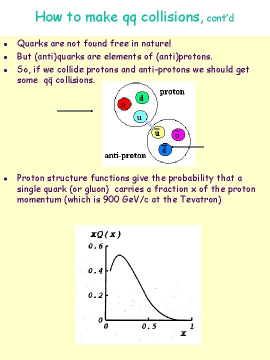 How to make qq collisions, cont’d l l Quarks are not found free in