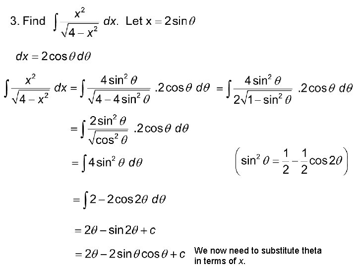 We now need to substitute theta in terms of x. 