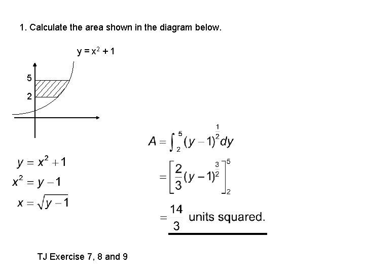 1. Calculate the area shown in the diagram below. y = x 2 +
