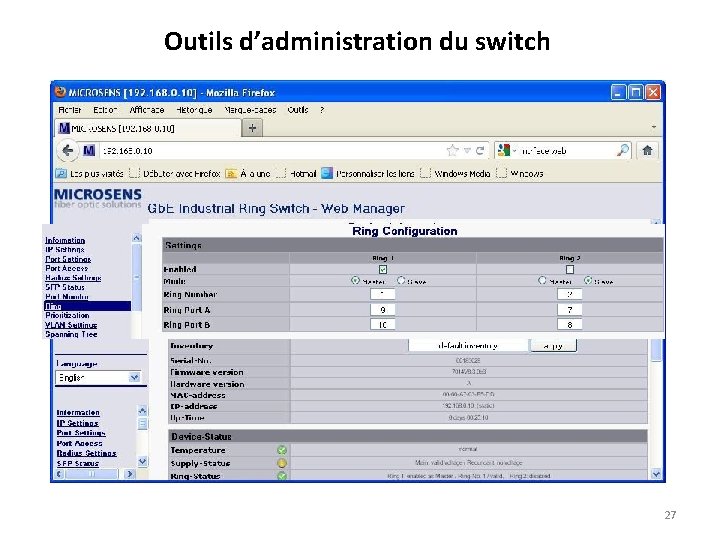 Outils d’administration du switch 27 