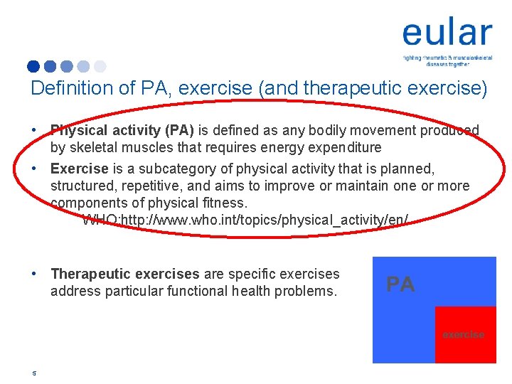 Definition of PA, exercise (and therapeutic exercise) • Physical activity (PA) is defined as