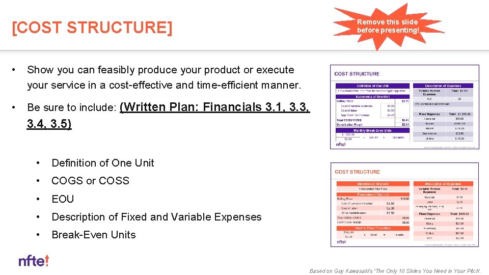 Remove this slide before presenting! [COST STRUCTURE] • Show you can feasibly produce your
