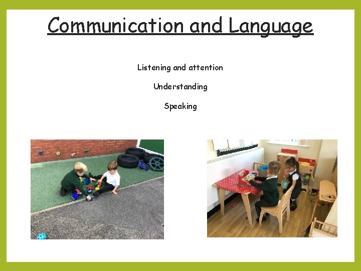 Communication and Language Listening and attention Understanding Speaking 