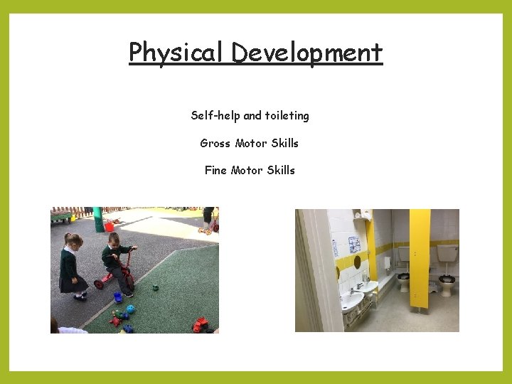 Physical Development Self-help and toileting Gross Motor Skills Fine Motor Skills 