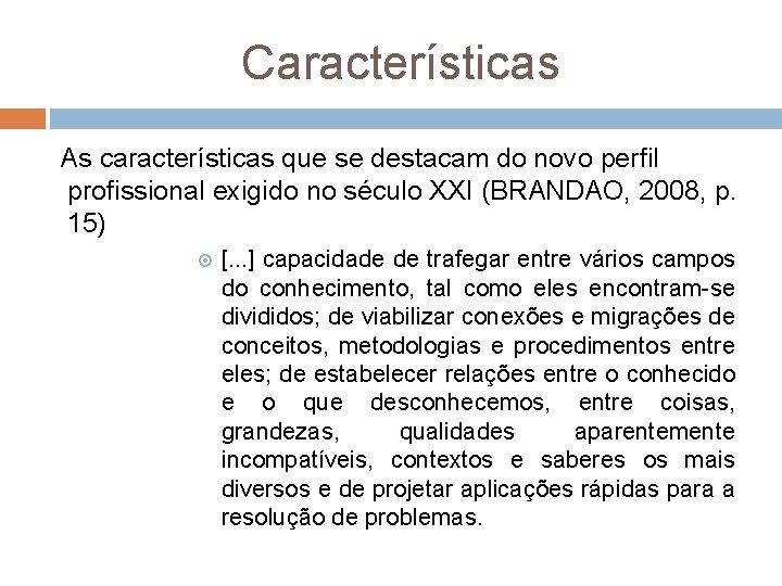 Características As características que se destacam do novo perfil profissional exigido no século XXI