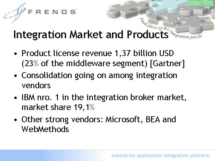 Integration Market and Products • Product license revenue 1, 37 billion USD (23% of