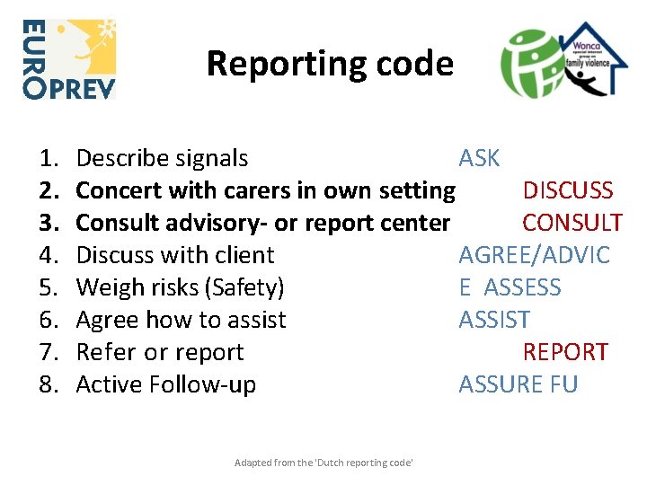 Reporting code 1. 2. 3. 4. 5. 6. 7. 8. Describe signals ASK Concert