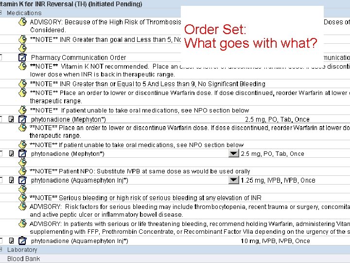 Order Set: What goes with what? 