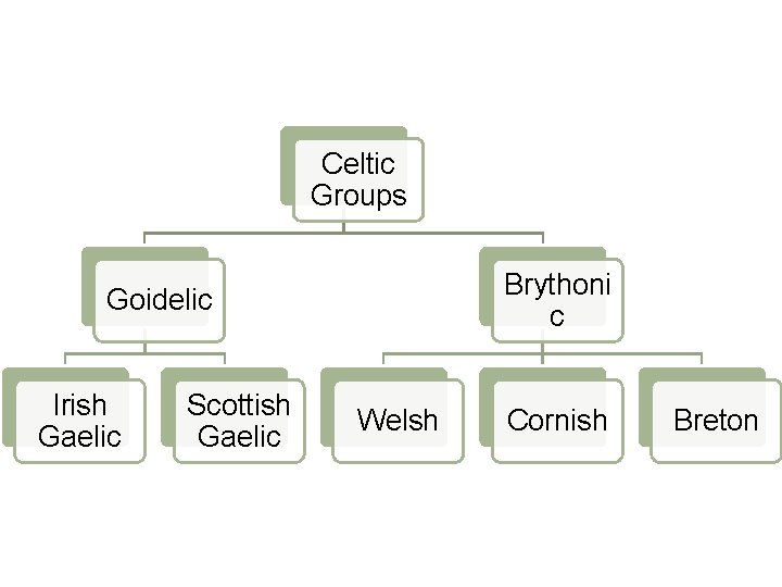 Celtic Groups Brythoni c Goidelic Irish Gaelic Scottish Gaelic Welsh Cornish Breton 