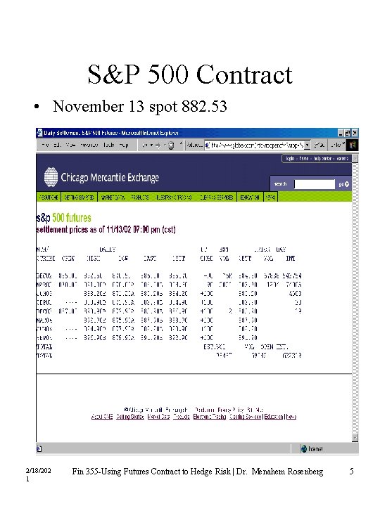 S&P 500 Contract • November 13 spot 882. 53 2/18/202 1 Fin 355 -Using