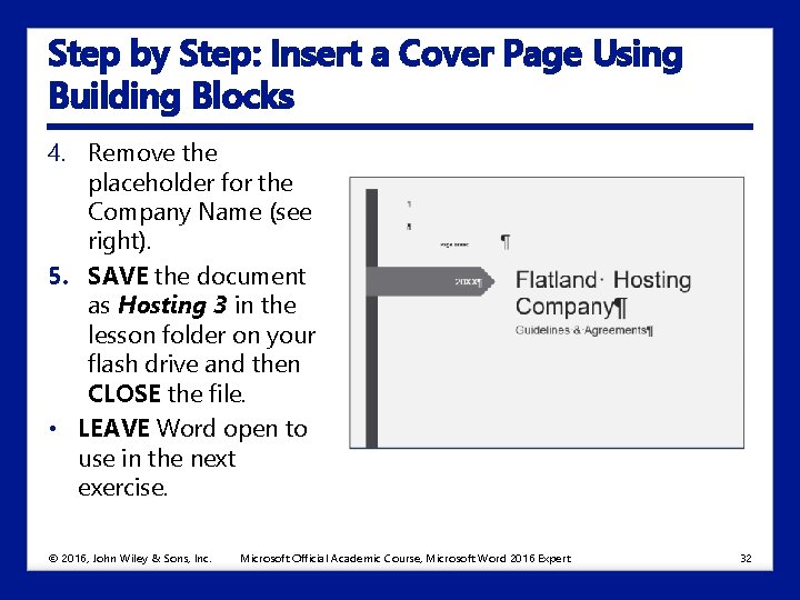 Step by Step: Insert a Cover Page Using Building Blocks 4. Remove the placeholder