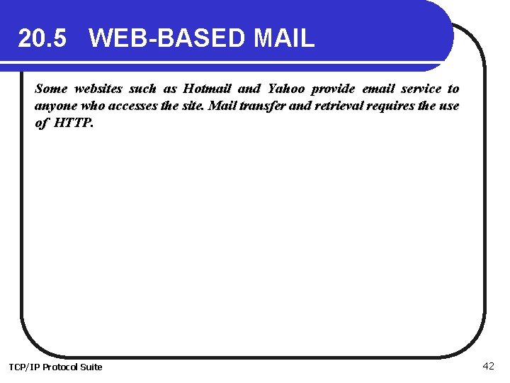 20. 5 WEB-BASED MAIL Some websites such as Hotmail and Yahoo provide email service