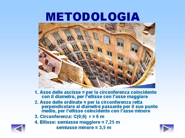 METODOLOGIA 1. Asse delle ascisse = per la circonferenza coincidente con il diametro, per METODOLOGIA 1. Asse delle ascisse = per la circonferenza coincidente con il diametro, per