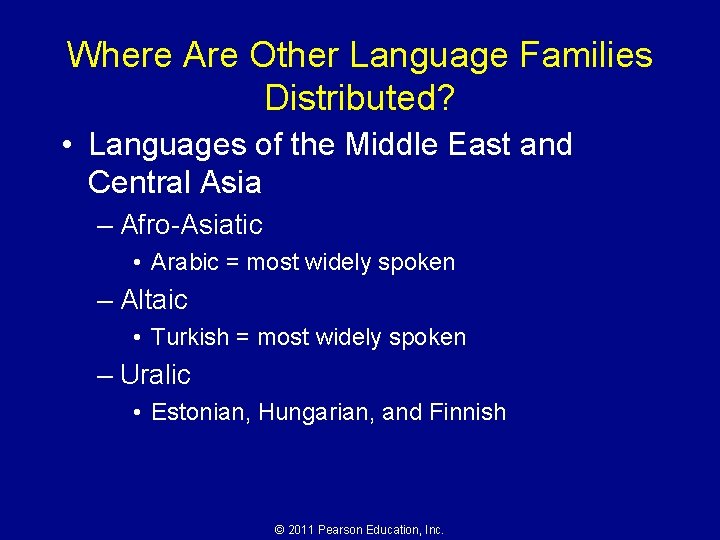 Where Are Other Language Families Distributed? • Languages of the Middle East and Central