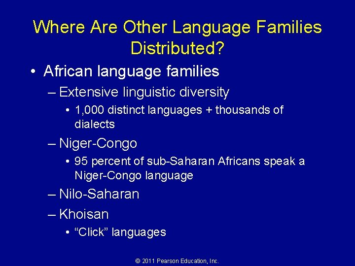 Where Are Other Language Families Distributed? • African language families – Extensive linguistic diversity