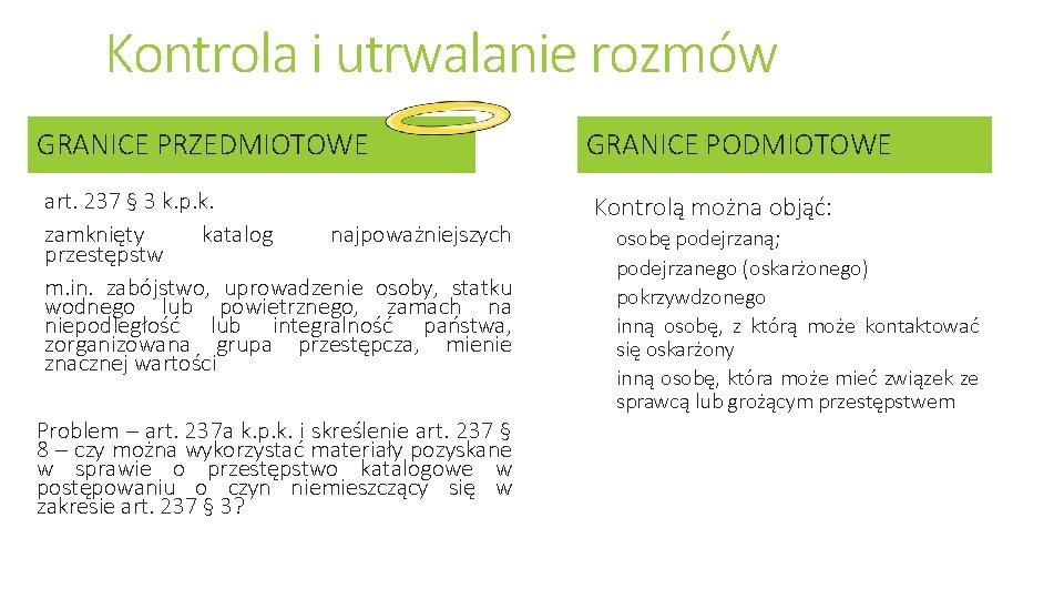 Kontrola i utrwalanie rozmów GRANICE PRZEDMIOTOWE art. 237 § 3 k. p. k. zamknięty