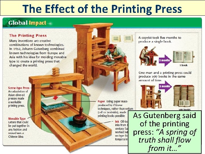 The Effect of the Printing Press As Gutenberg said of the printing press: “A