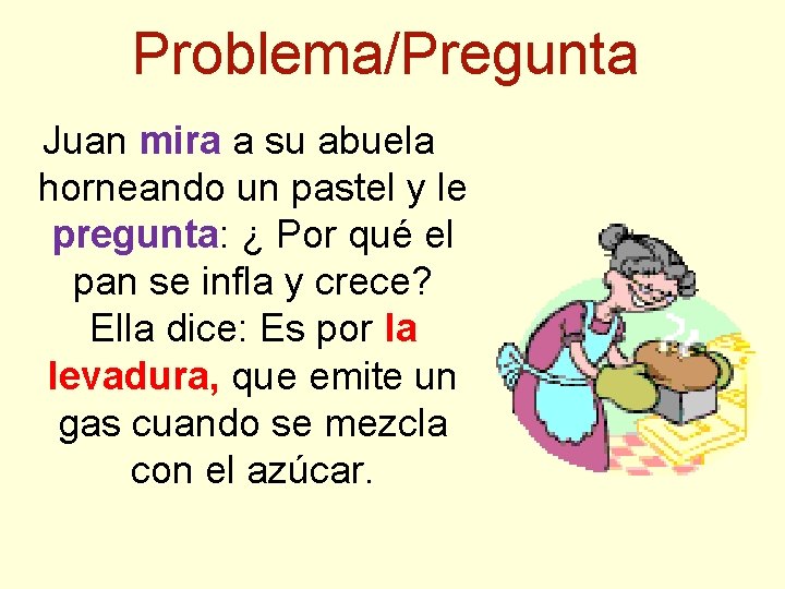 Problema/Pregunta Juan mira a su abuela horneando un pastel y le pregunta: ¿ Por