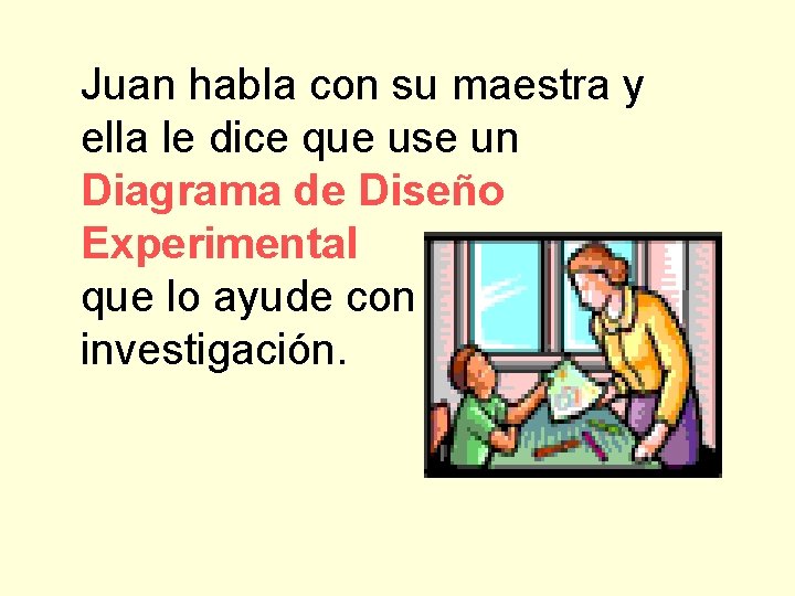 Juan habla con su maestra y ella le dice que use un Diagrama de