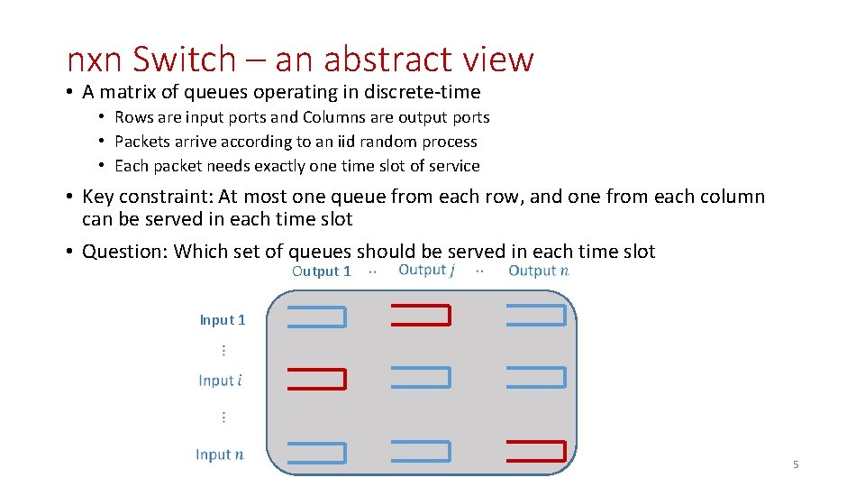 nxn Switch – an abstract view • A matrix of queues operating in discrete-time