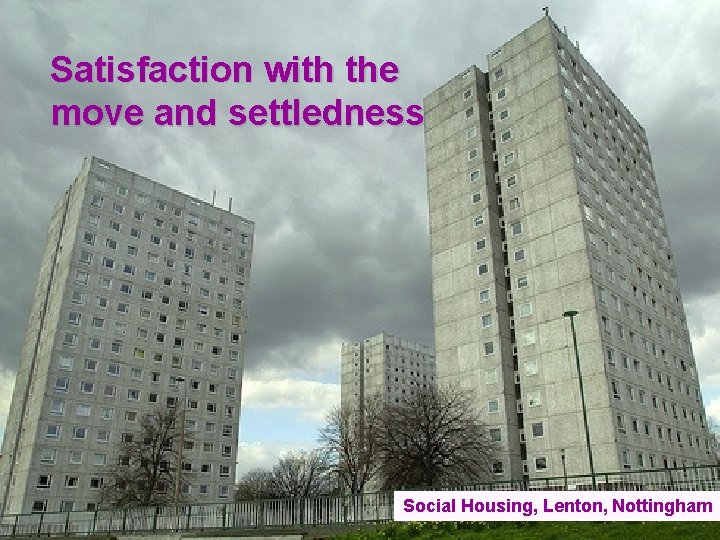 Satisfaction with the move and settledness Social Housing, Lenton, Nottingham 