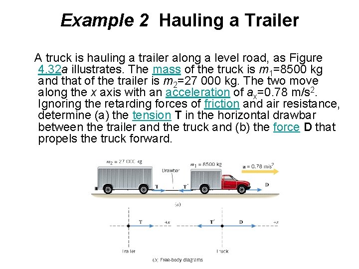 Example 2 Hauling a Trailer A truck is hauling a trailer along a level