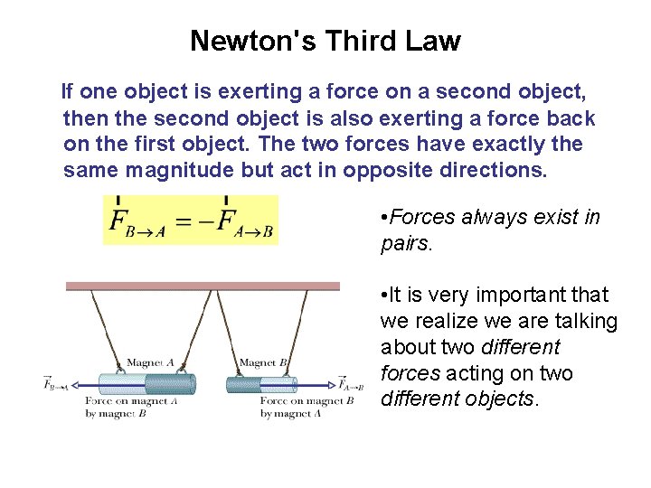 Newton's Third Law If one object is exerting a force on a second object,
