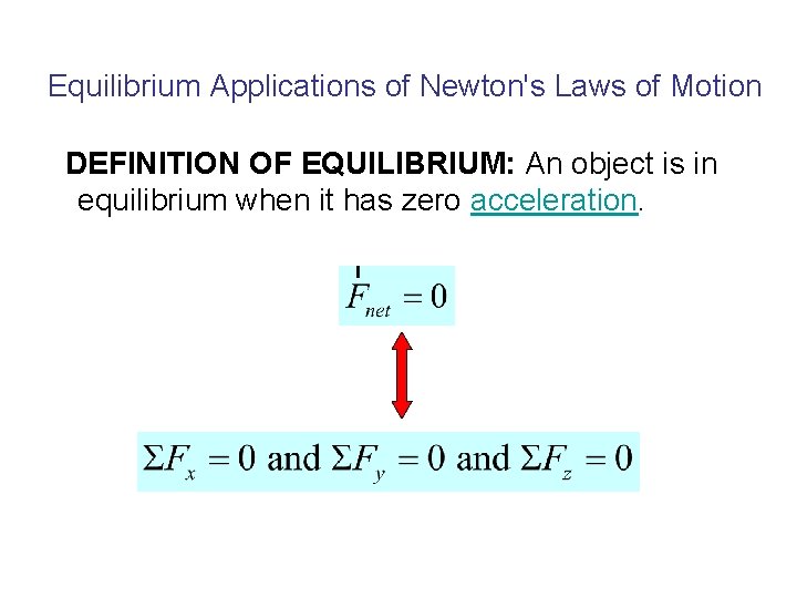 Equilibrium Applications of Newton's Laws of Motion DEFINITION OF EQUILIBRIUM: An object is in