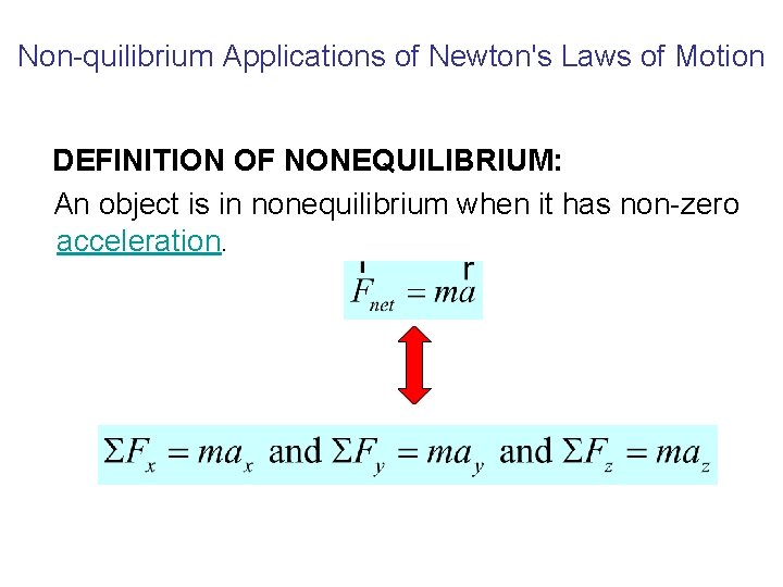 Non-quilibrium Applications of Newton's Laws of Motion DEFINITION OF NONEQUILIBRIUM: An object is in