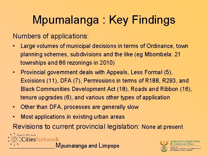 PROVINCIAL LEGISLATION ON SPATIAL PLANNING AND LAND USE
