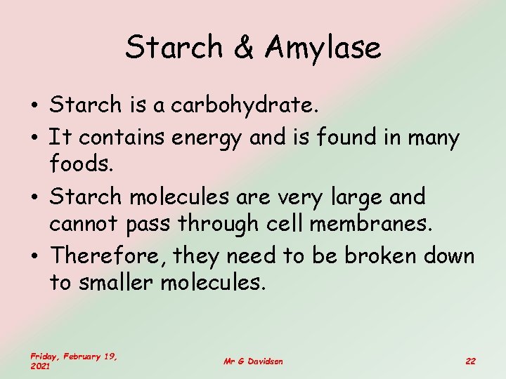 Starch & Amylase • Starch is a carbohydrate. • It contains energy and is Starch & Amylase • Starch is a carbohydrate. • It contains energy and is