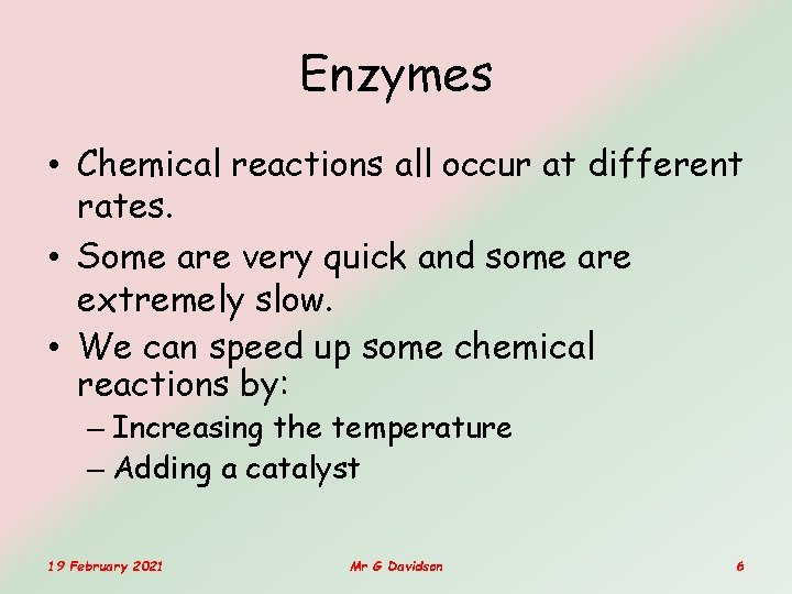 Enzymes • Chemical reactions all occur at different rates. • Some are very quick Enzymes • Chemical reactions all occur at different rates. • Some are very quick