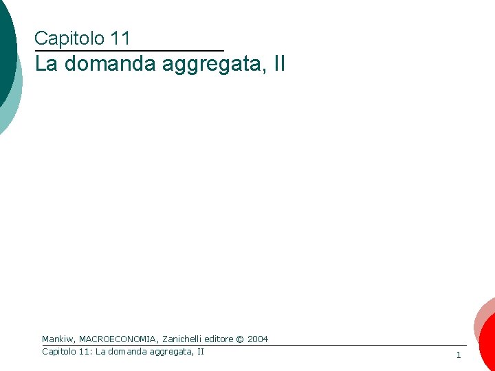 Capitolo 11 La domanda aggregata, II Mankiw, MACROECONOMIA, Zanichelli editore © 2004 Capitolo 11: