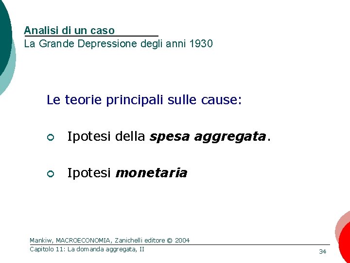 Analisi di un caso La Grande Depressione degli anni 1930 Le teorie principali sulle