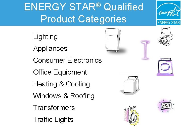 ENERGY STAR® Qualified Product Categories Lighting Appliances Consumer Electronics Office Equipment Heating & Cooling