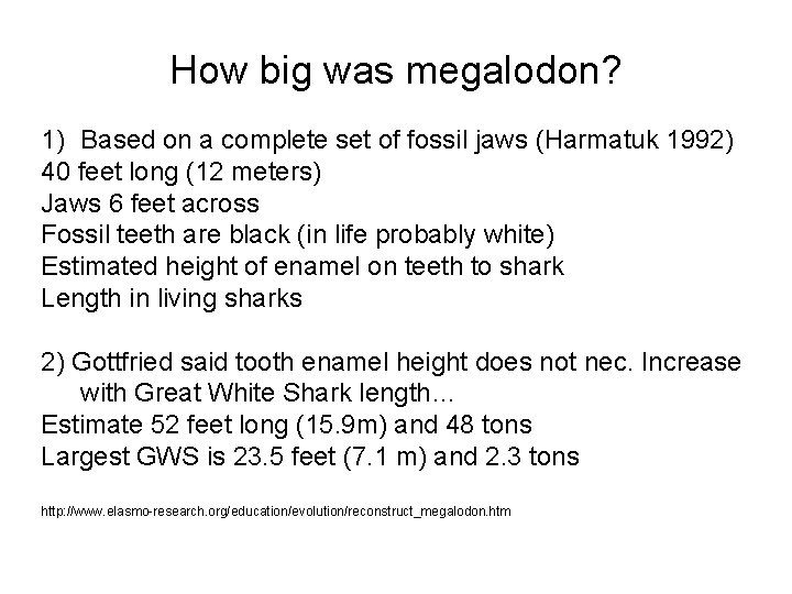 How big was megalodon? 1) Based on a complete set of fossil jaws (Harmatuk