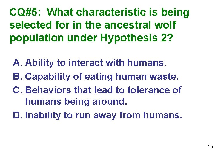 CQ#5: What characteristic is being selected for in the ancestral wolf population under Hypothesis
