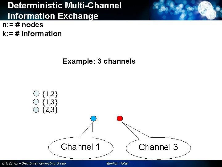 Deterministic Multi-Channel Information Exchange n: = # nodes k: = # information Example: 3 Deterministic Multi-Channel Information Exchange n: = # nodes k: = # information Example: 3