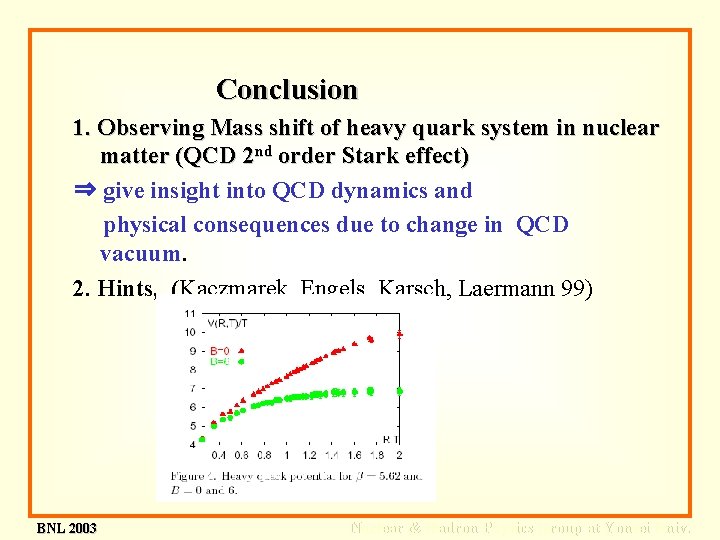 Conclusion 1. Observing Mass shift of heavy quark system in nuclear matter (QCD 2