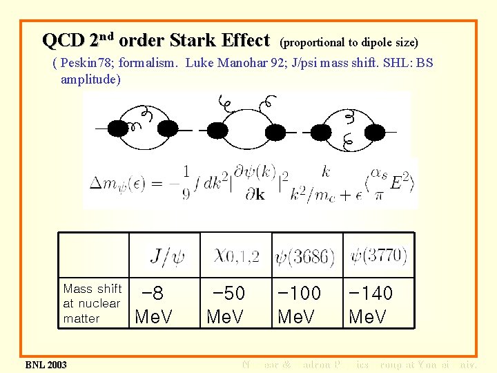 QCD 2 nd order Stark Effect (proportional to dipole size) ( Peskin 78; formalism.