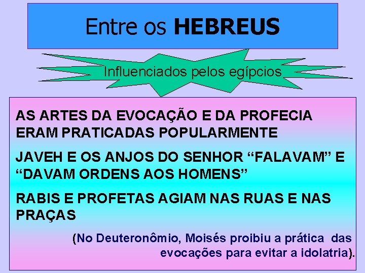 Entre os HEBREUS Influenciados pelos egípcios AS ARTES DA EVOCAÇÃO E DA PROFECIA ERAM