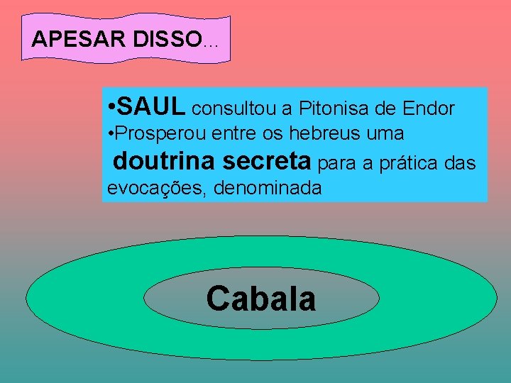 APESAR DISSO. . . • SAUL consultou a Pitonisa de Endor • Prosperou entre