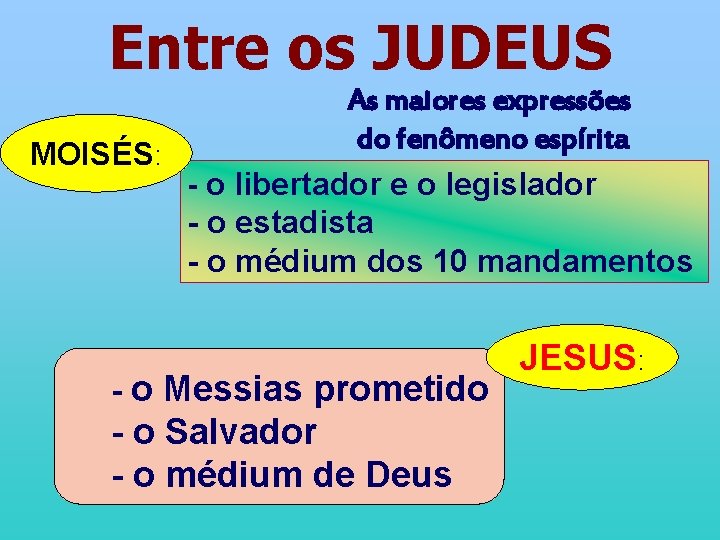 Entre os JUDEUS As maiores expressões do fenômeno espírita MOISÉS: - o libertador e