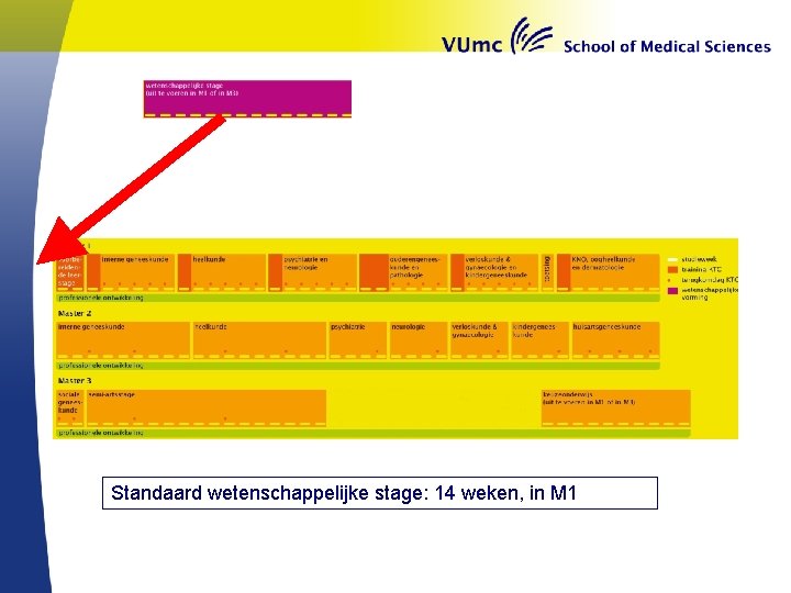 Standaard wetenschappelijke stage: 14 weken, in M 1 