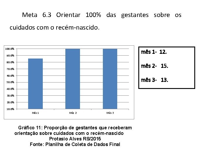 Meta 6. 3 Orientar 100% das gestantes sobre os cuidados com o recém-nascido. 100.