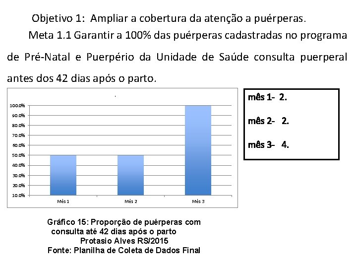 Objetivo 1: Ampliar a cobertura da atenção a puérperas. Meta 1. 1 Garantir a