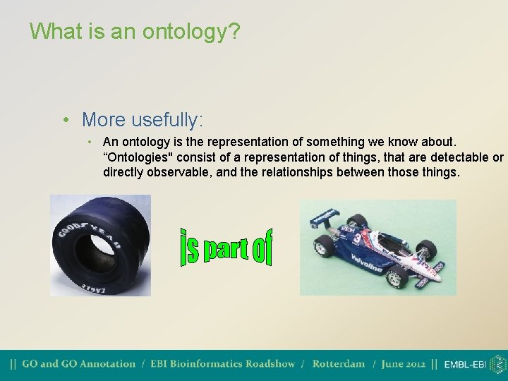What is an ontology? • More usefully: • An ontology is the representation of