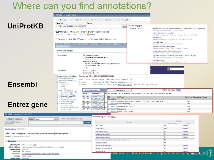 Where can you find annotations? Uni. Prot. KB Ensembl Entrez gene 