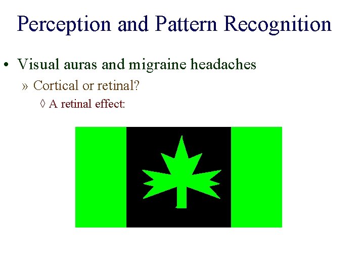 Perception and Pattern Recognition • Visual auras and migraine headaches » Cortical or retinal?